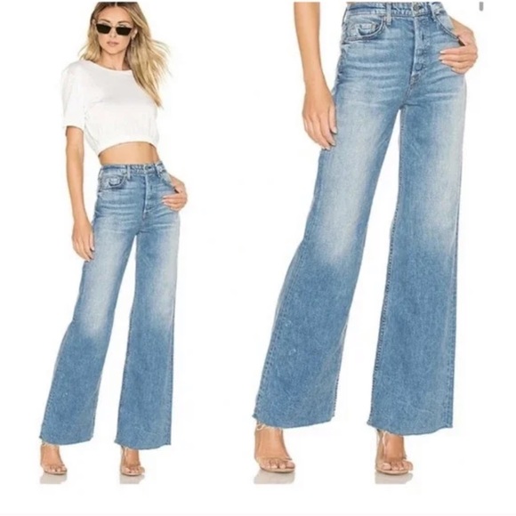 GRLFRDN DENIM CARLA HIGH WAIST BELL BOTTOMS FLARE WIDE LEG JEANS NEW - Picture 3 of 7